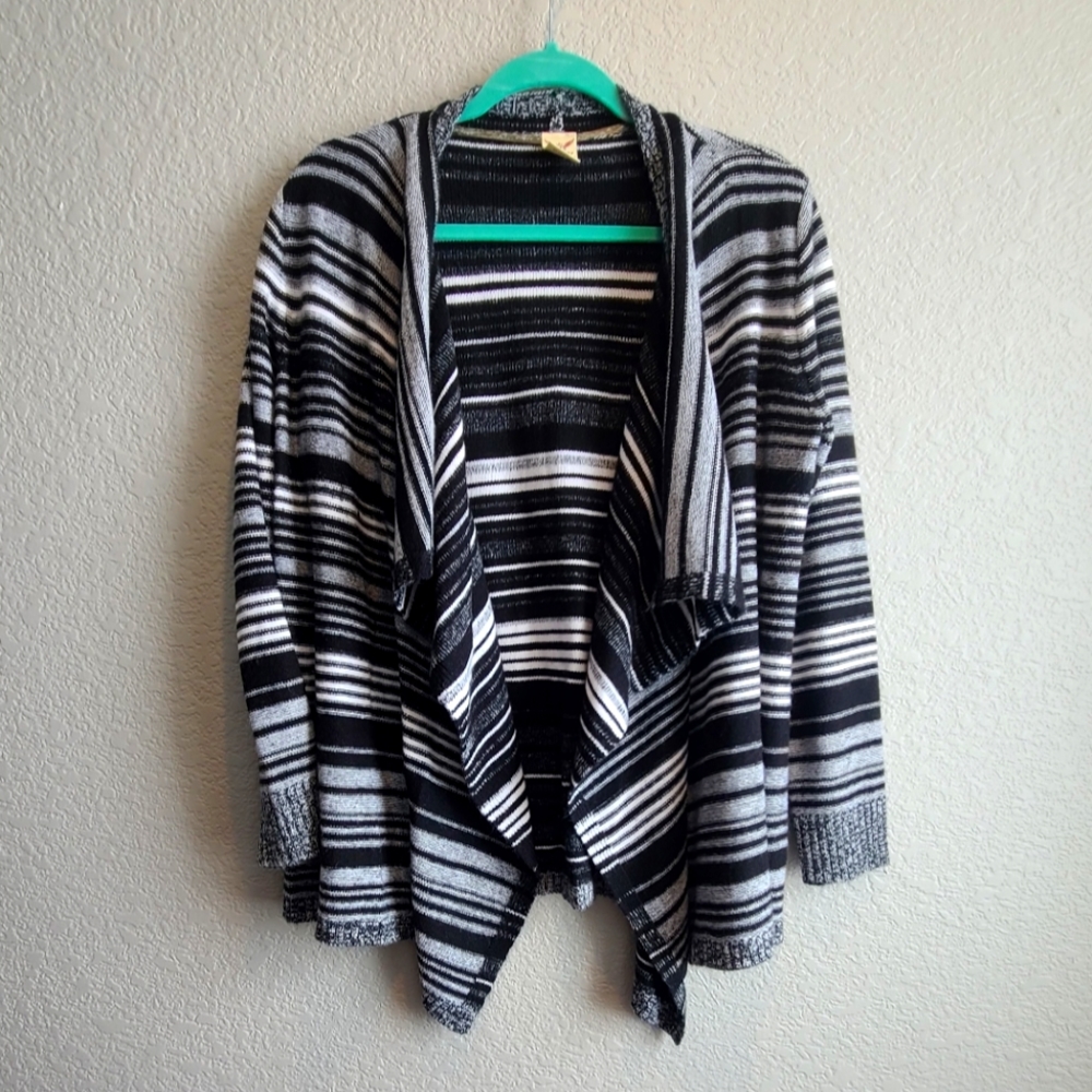 Faded Glory cardigan sweater black, white, gray stripes, women 12-14 - Picture 1 of 5